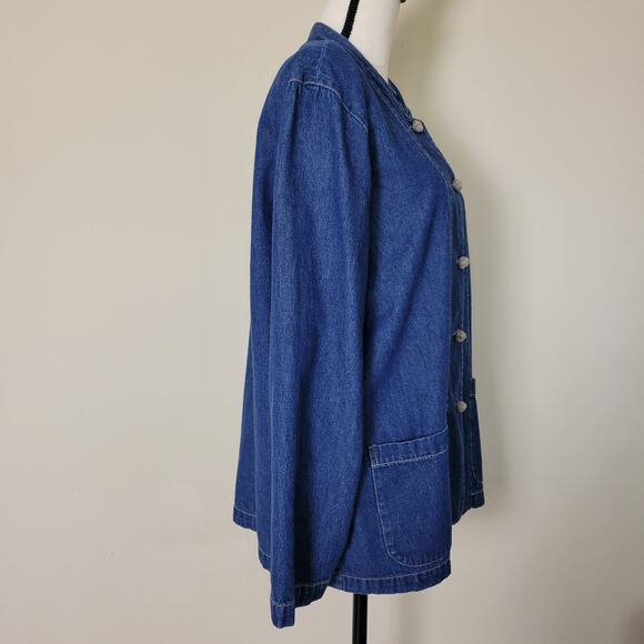 Vintage Chico's Design Size 2 (L 12-14) Denim Jacket Long Sleeve Collar Buttons - Picture 4 of 14